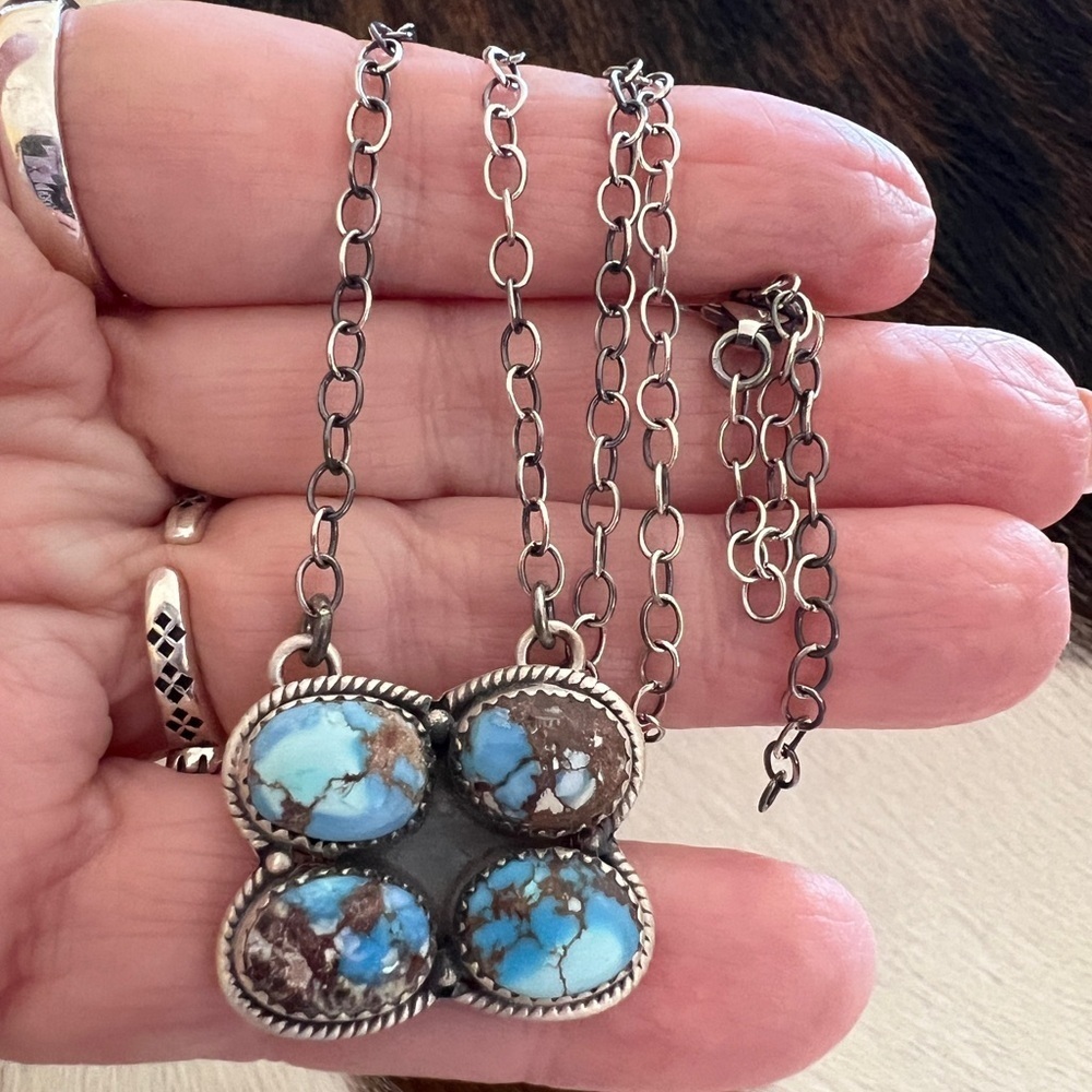 ❤️ Premium Golden Hills Turquoise Navajo Style Matte Sterling Pendant Necklace
